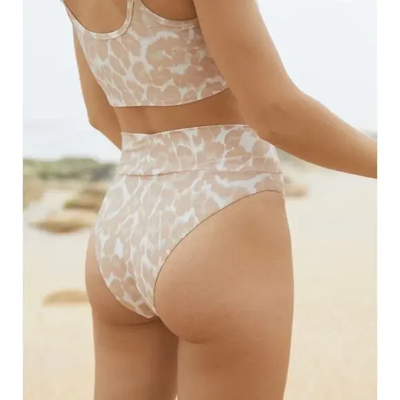 Aerie Leopard High Cut Cheeky Bikini Bottom (M) Tan Beige NEW NWT Boho Swimwear - Picture 1 of 8
